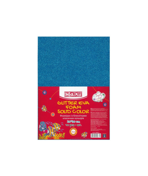 Hirtie gumata cu Sclipici 20x30cm 2mm (Foamiran) Albastru deschis, 10 bucăți